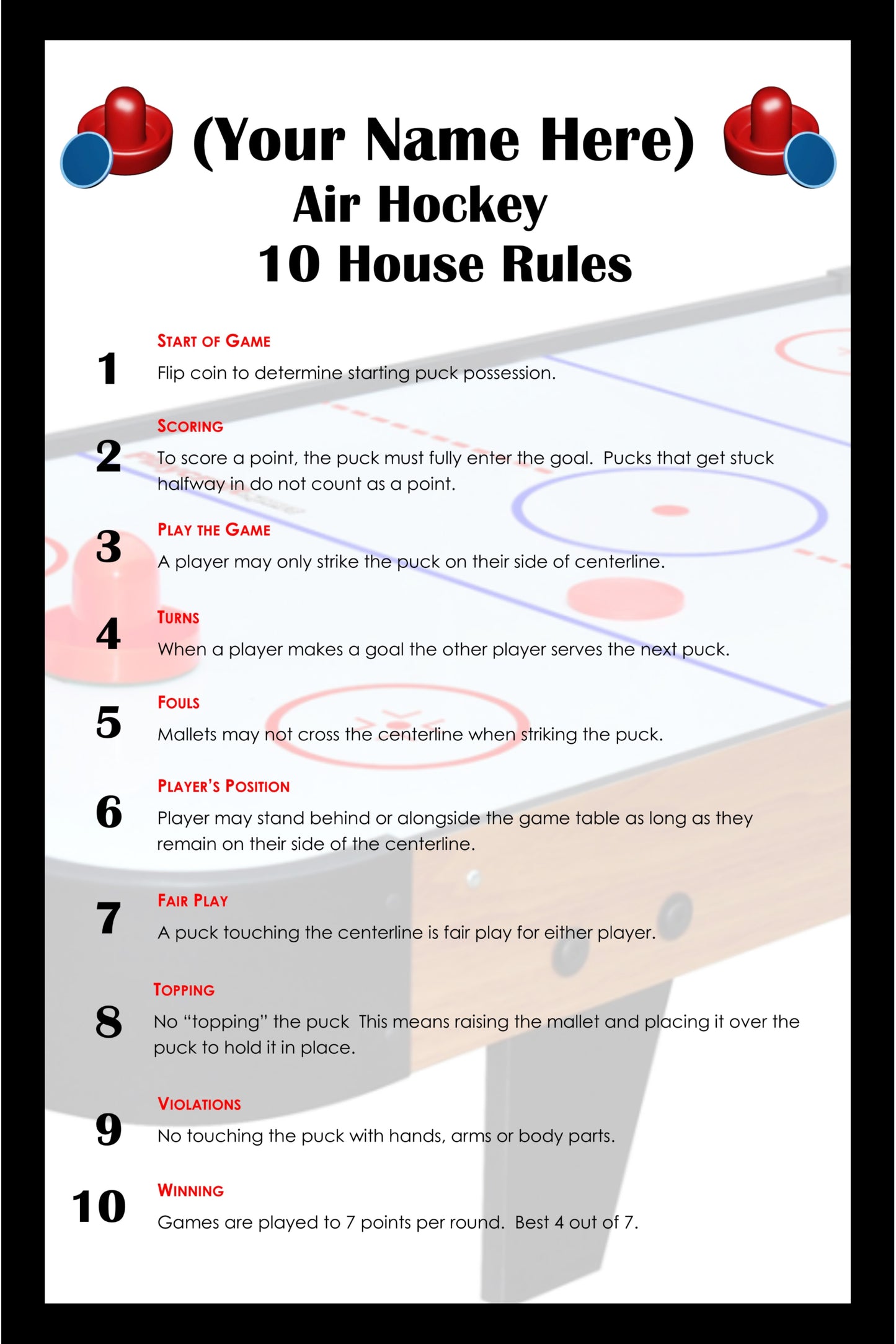 10 Personalized House Rules for Air Hockey