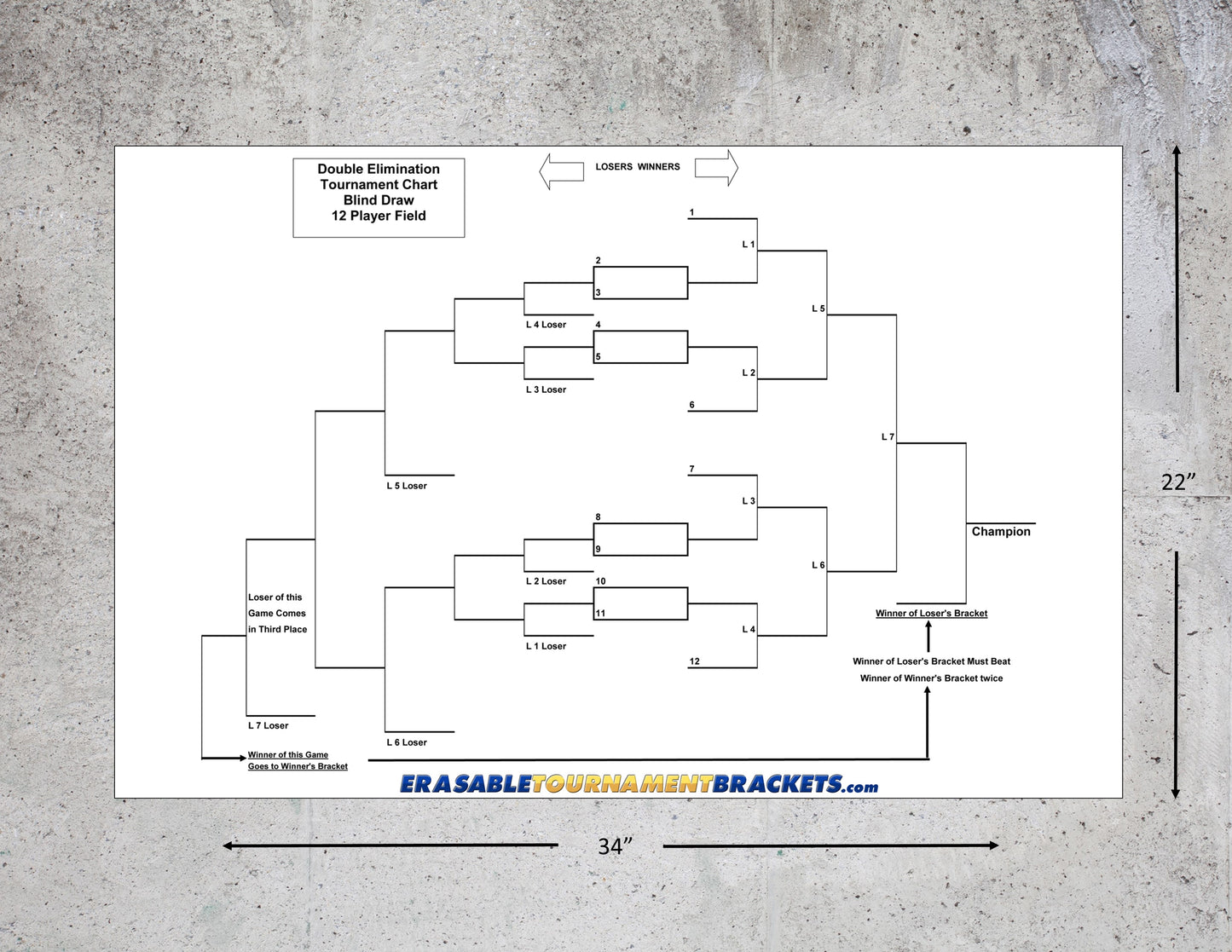 12 Team Double Elimination Blind Draw Tournament Bracket for Pickleball Cornhole Basketball or other indoor and outdoor games