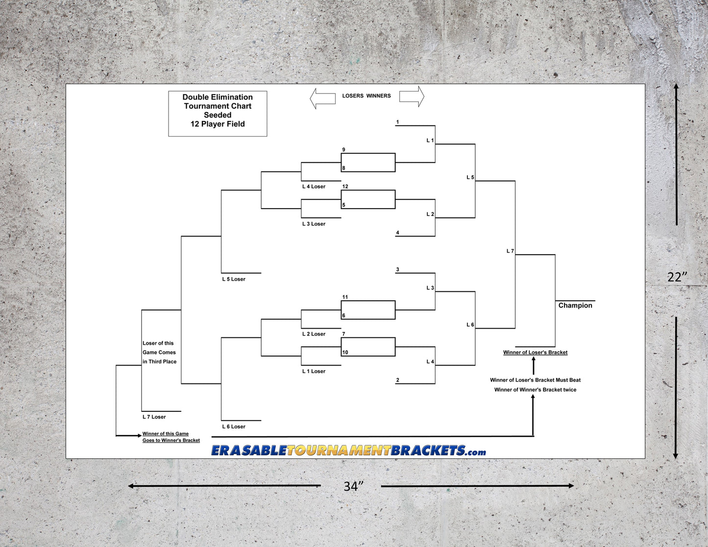 12 Team Double Elimination Seeded Tournament Bracket for Pickleball Cornhole or other indoor or outdoor games