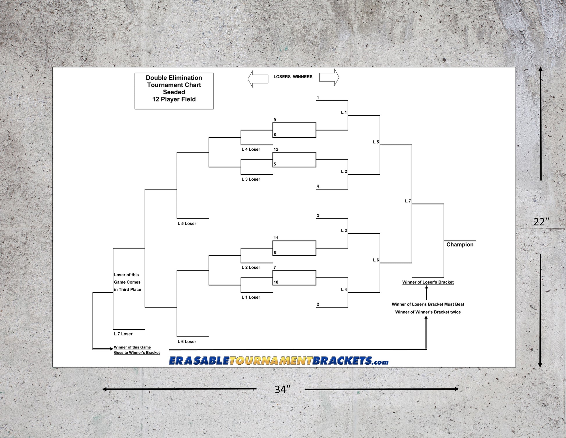 12 Team Double Elimination Seeded Tournament Bracket for Pickleball Cornhole or other indoor or outdoor games