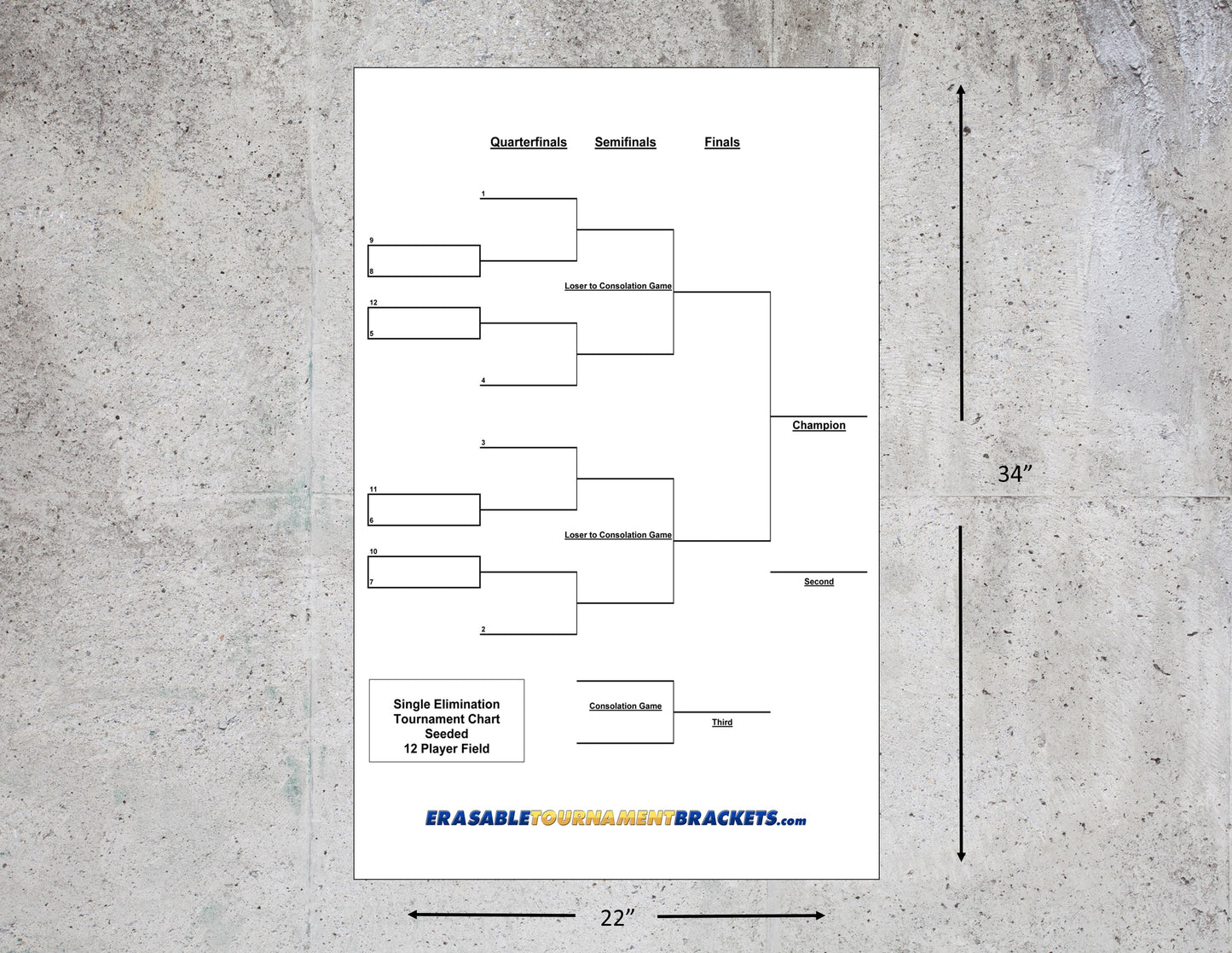 12 Team Single Elimination Seeded Tournament Bracket