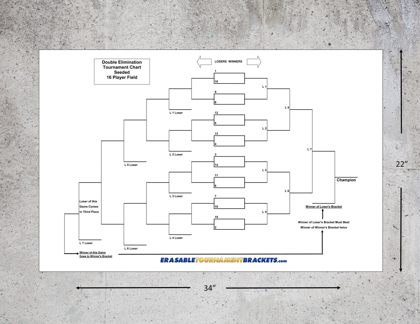16 Team Double Elimination Seeded Tournament Bracket for Basketball Cornhole Pickleball Softball Baseball SHuffleboard or other games