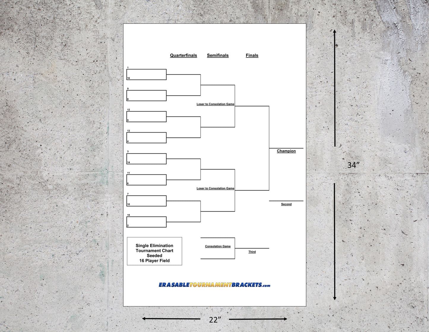 16 Team Single Elimination Seeded Tournament Bracket for Basketball Baseball Softball Hockey Wrestling Soccer or ther games