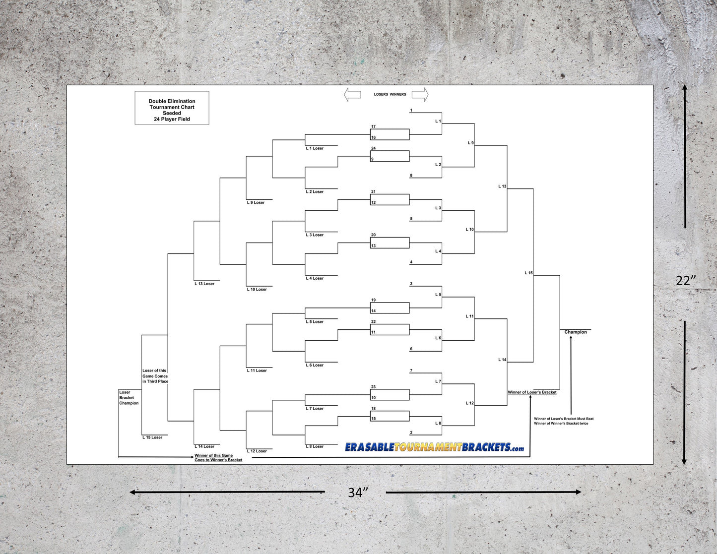 24 Team Double Elimination Seeded Tournament Bracket for Cornhole RIng Toss Bag Toss ladderball Pickleball or other games