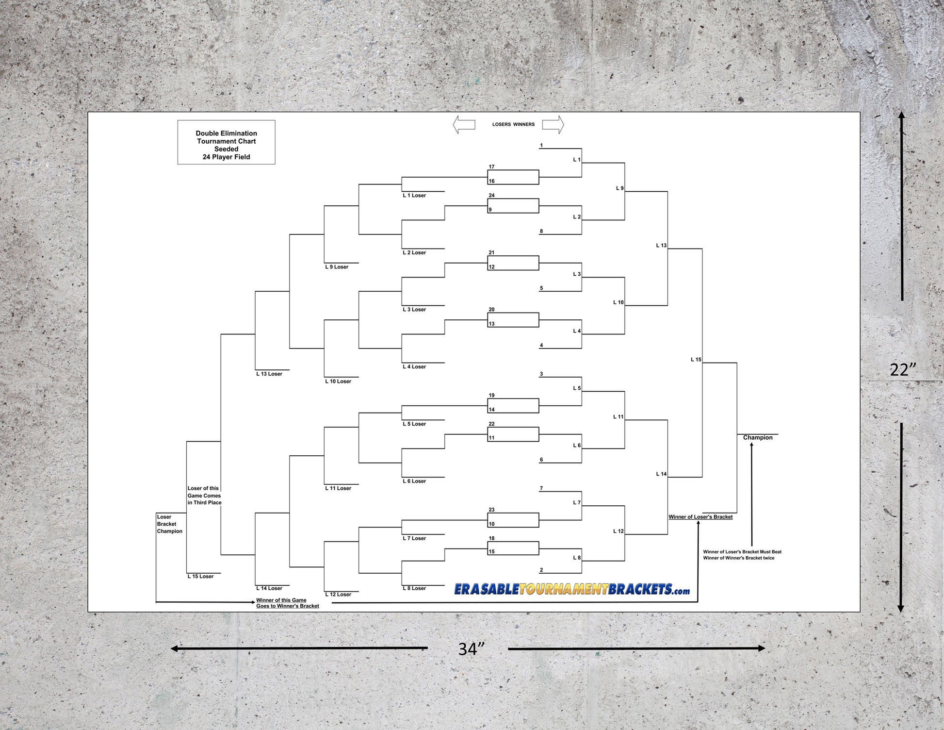 24 Team Double Elimination Seeded Tournament Bracket for Cornhole RIng Toss Bag Toss ladderball Pickleball or other games