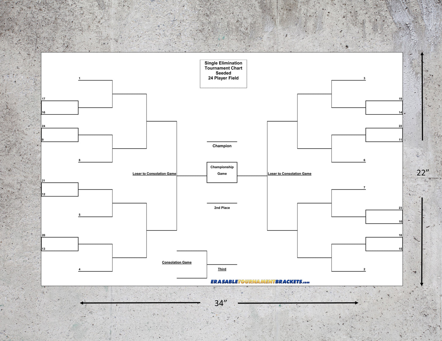 24 Team Single Elimination Seeded Tournament Bracket for Cornhole Pickleball Bocce Golf Table Shuffleboard or ther Games