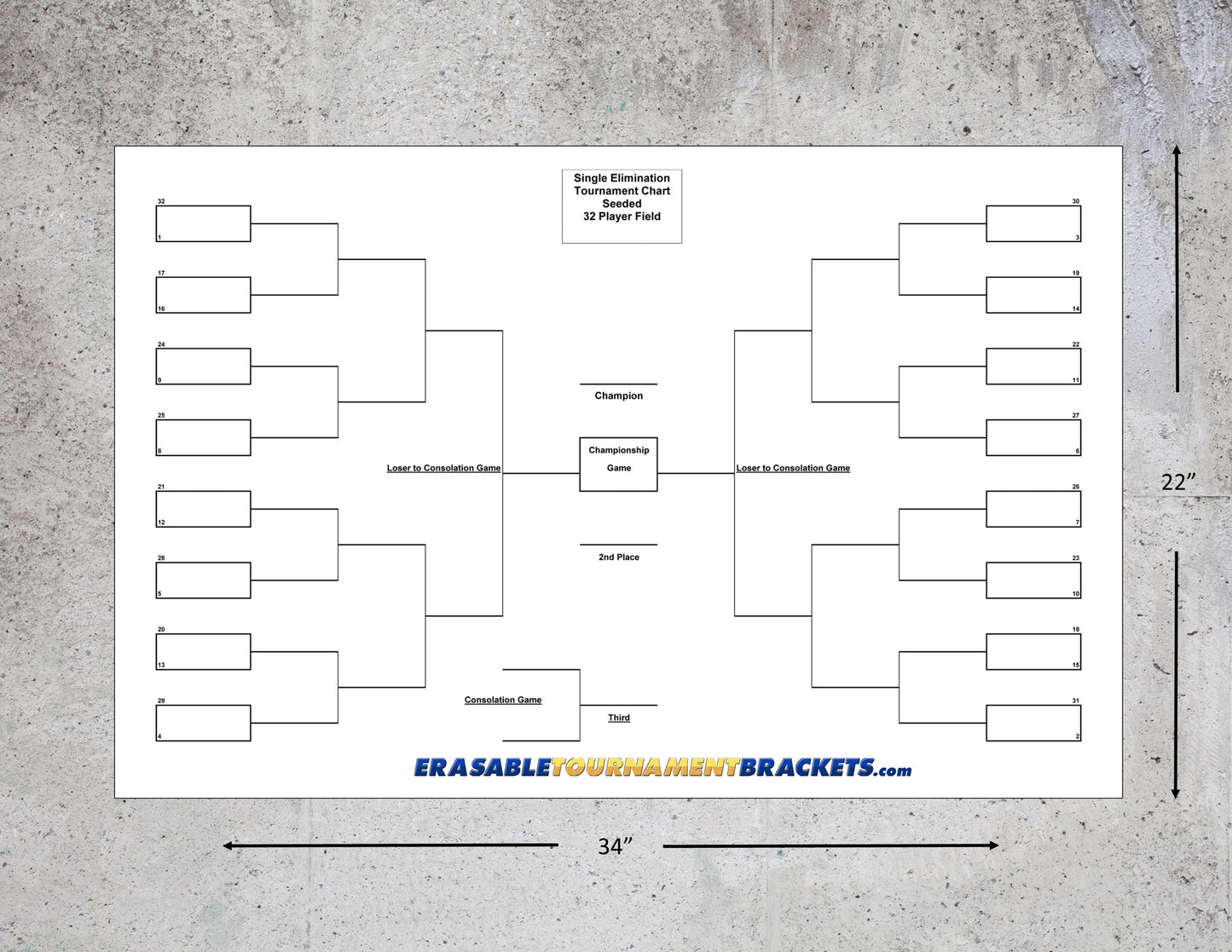 32 Team Single Elimination Seeded Tournament Bracket