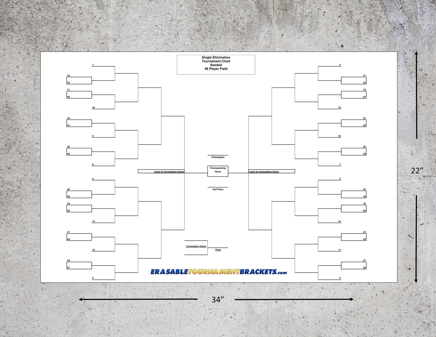48 Team Single Elimination Seeded Tournament Bracket