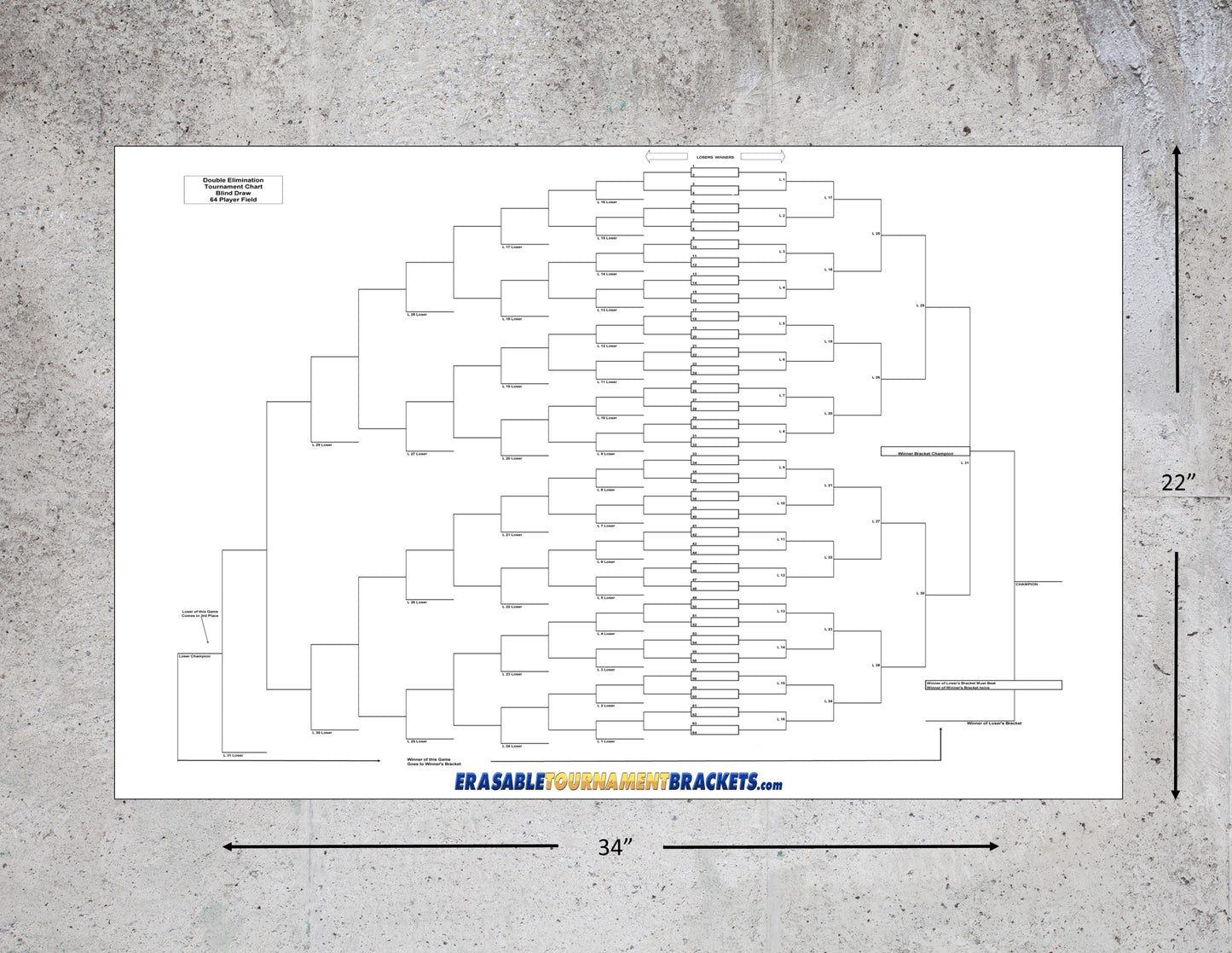 64 Team Double Elimination Blind Draw Tournament Bracket