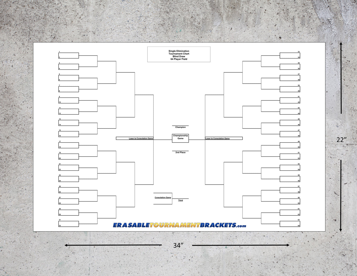 64 Team Single Elimination Blind Draw Tournament Bracket