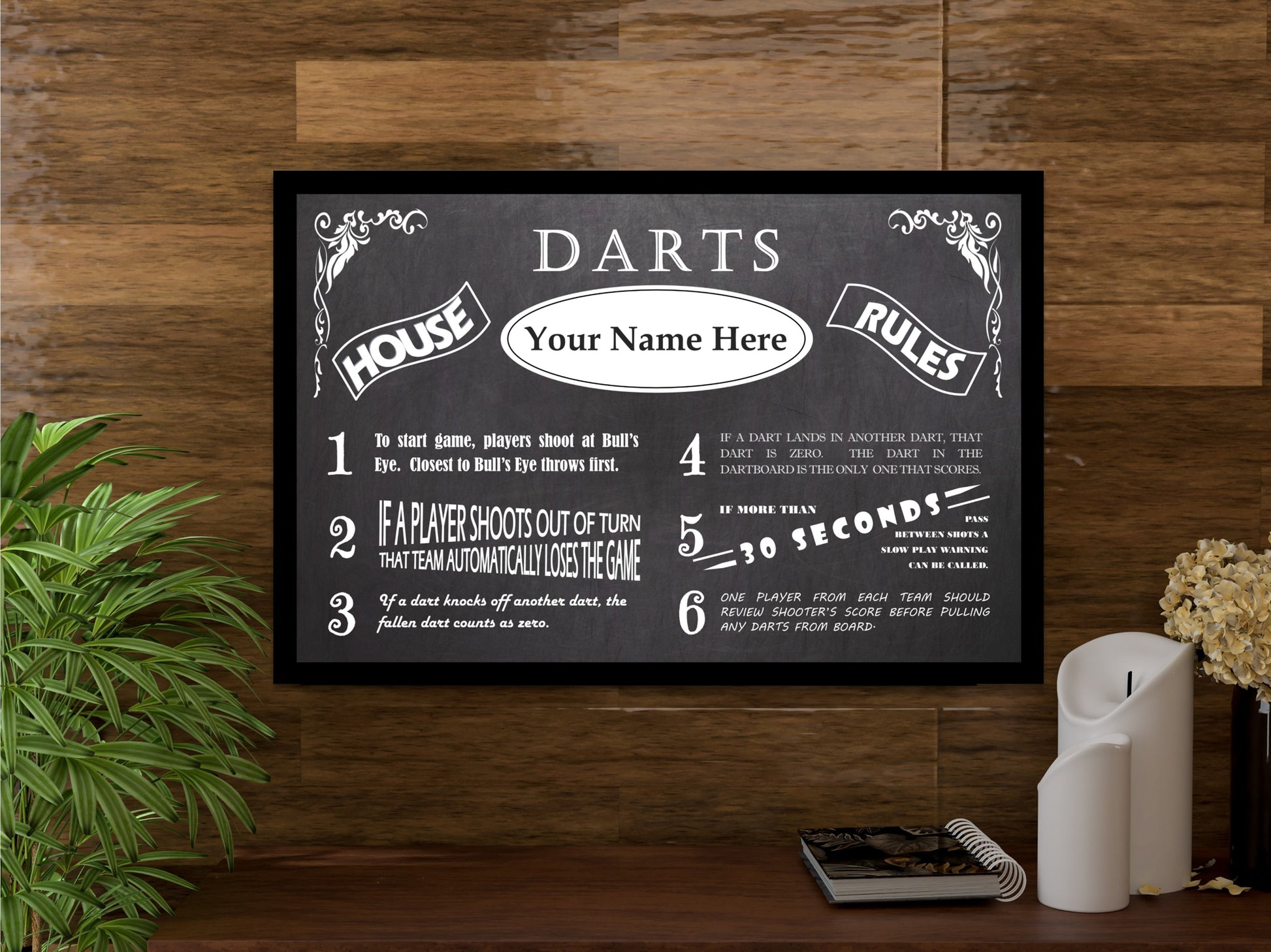 Vintage Darts Personalized House Rules Poster Customized With Your Name!