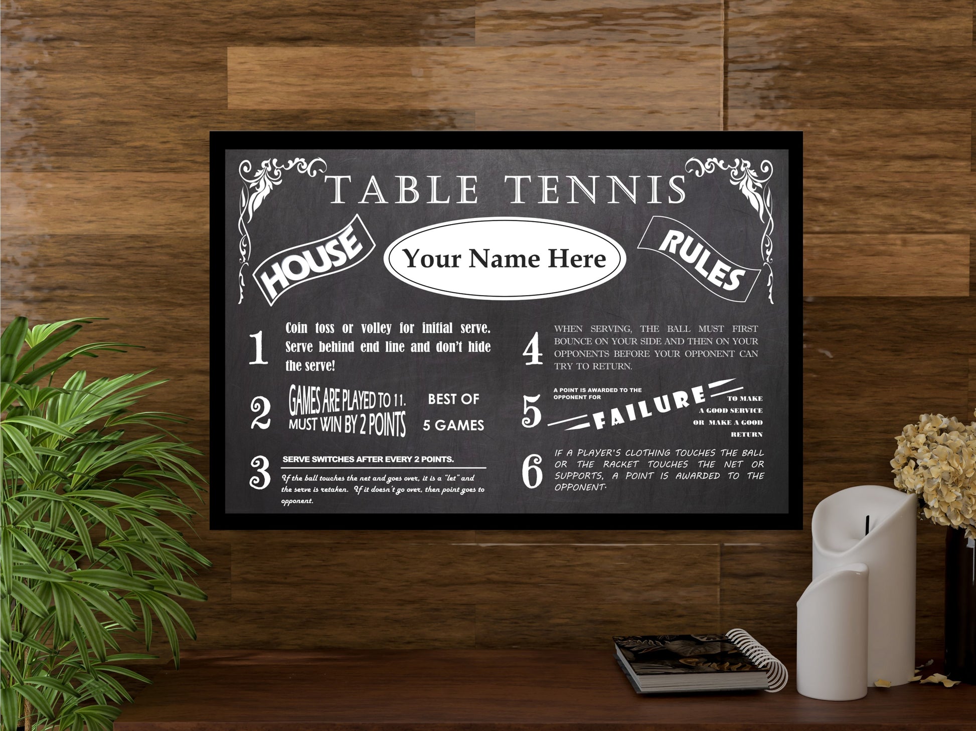 Vintage Table Tennis Personalized House Rules Poster Customized With Your Name!