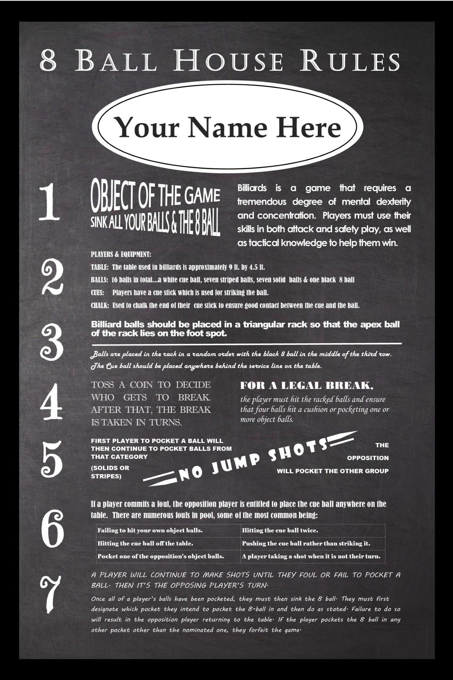 Vintage 8 Ball House Rules Personalized and Customized With Your Name!