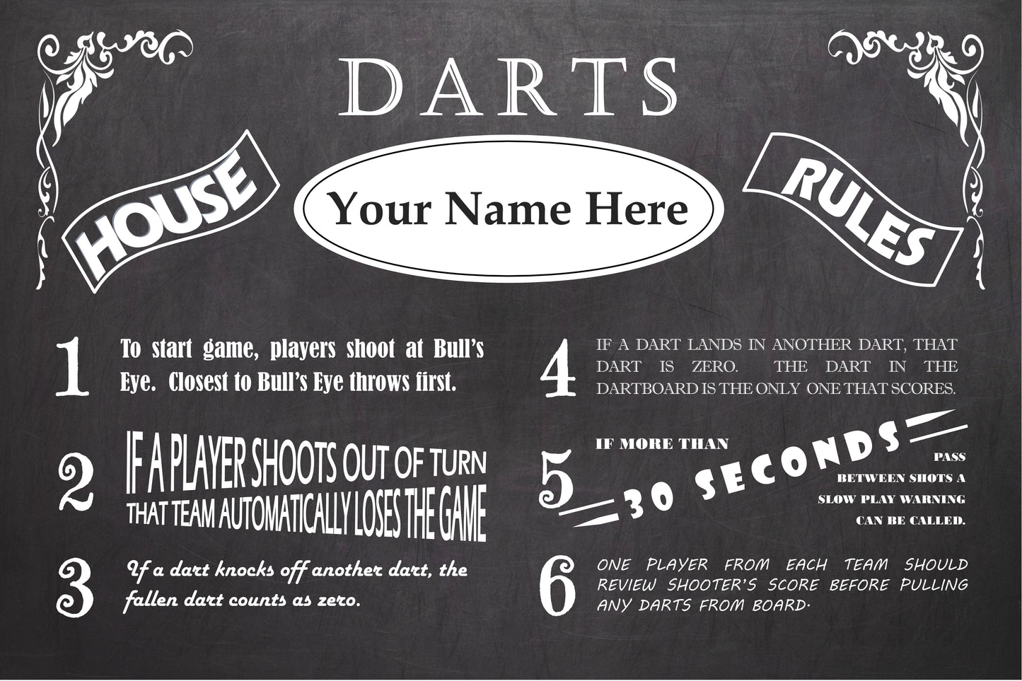 Vintage Dart House Rules Personalized and Customized with Your Name!