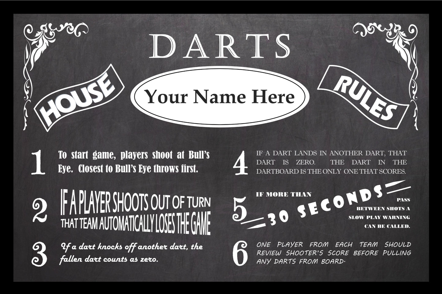 Vintage Dart House Rules Personalized and Customized with Your Name!