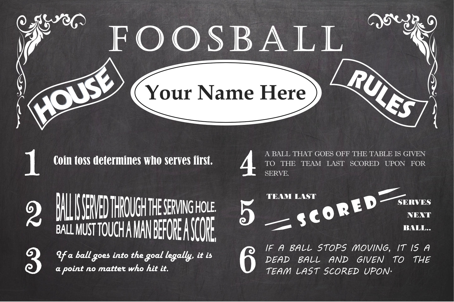 Vintage Foosball Personalized House Rules Poster Customized With Your Name!