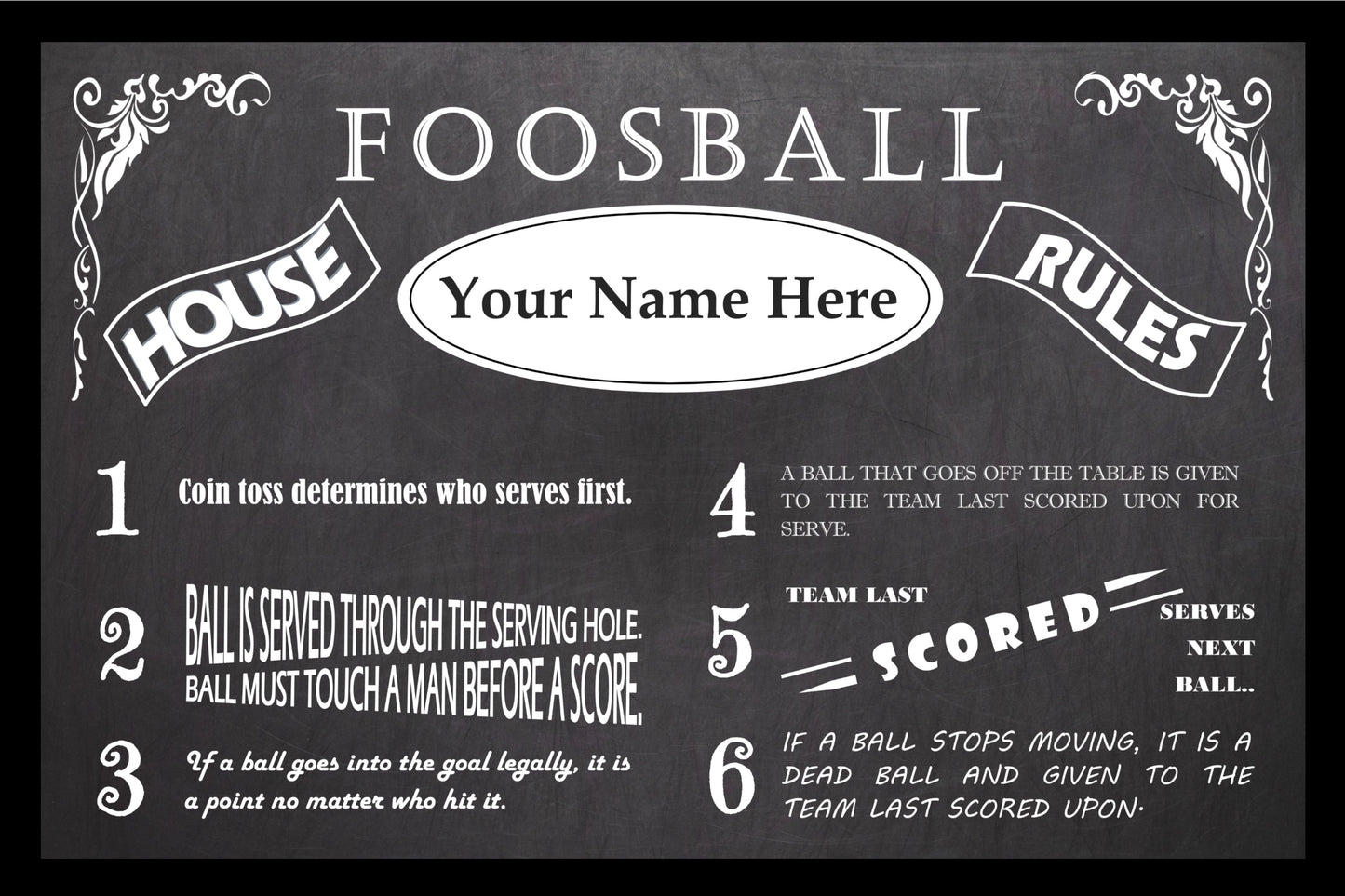 Vintage Foosball Personalized House Rules Poster Customized With Your Name!