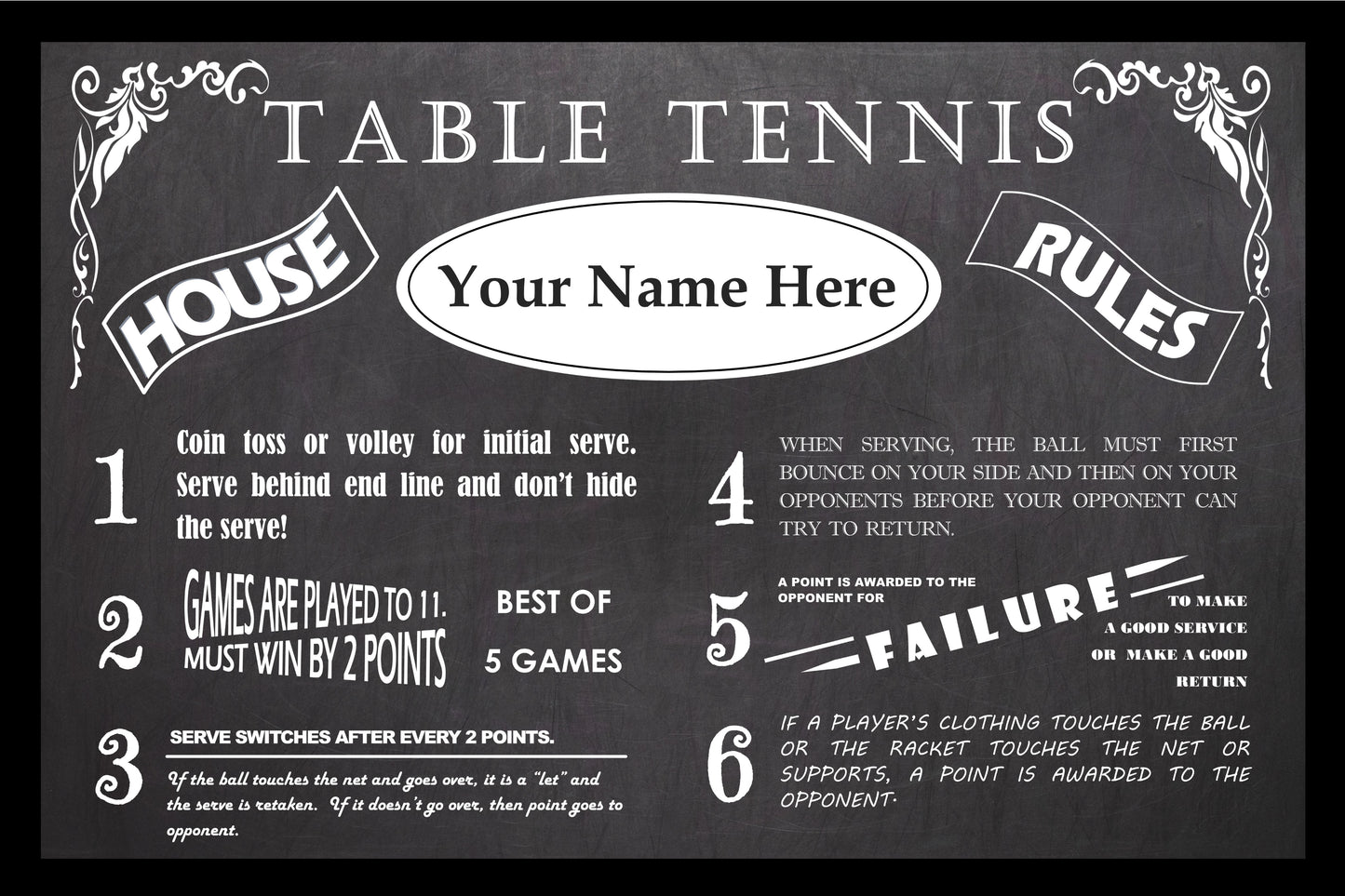 Vintage Table Tennis Personalized House Rules Poster Customized With Your Name!