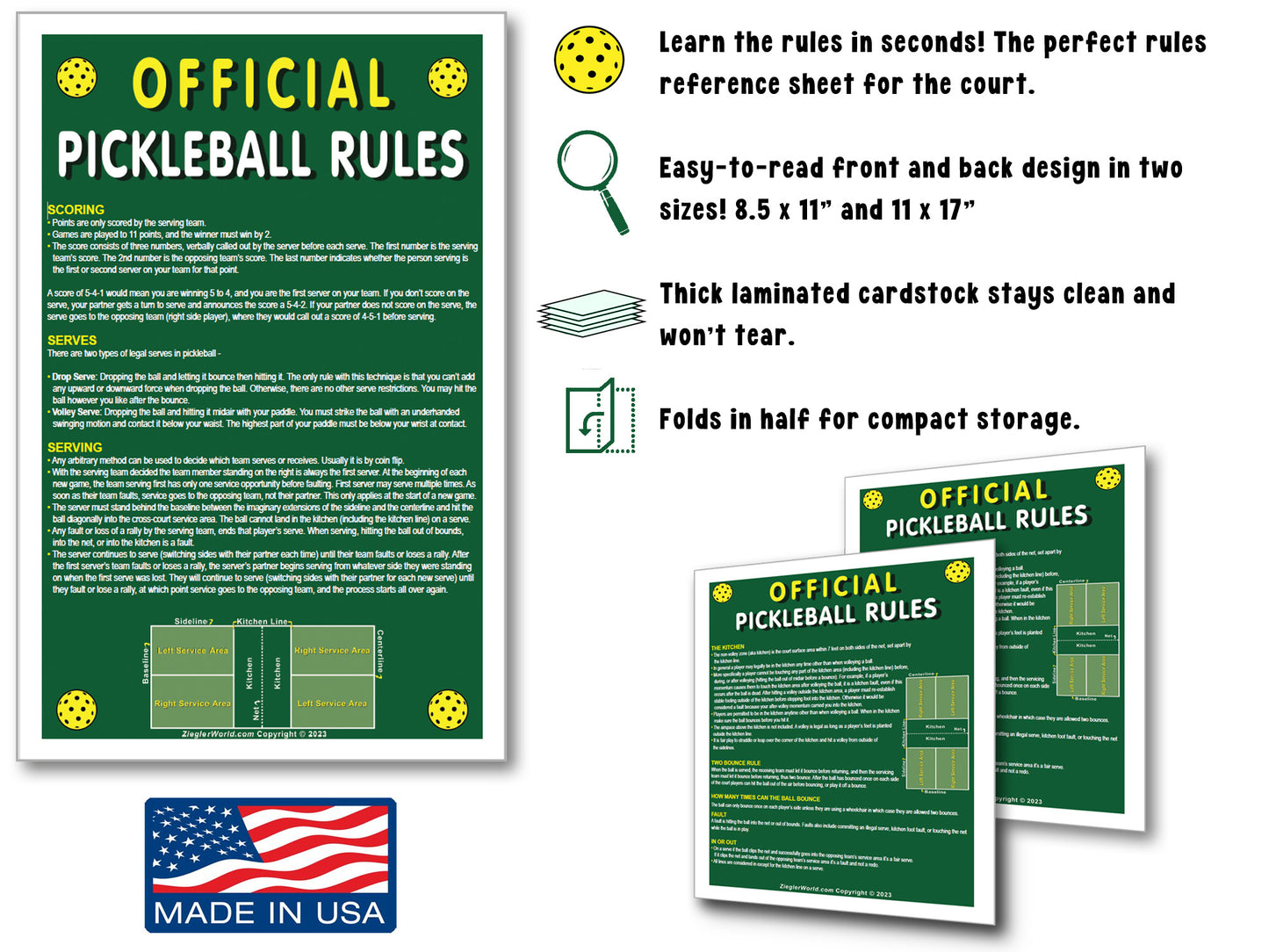 Laminated Official Pickleball Rules