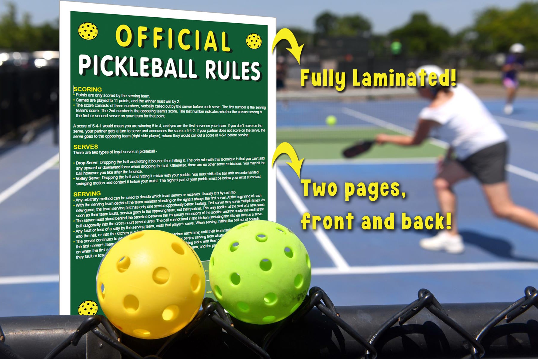 Official Pickleball Laminated Rules Large Print