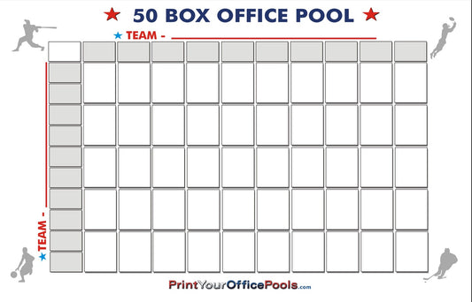 LARGE 22 x 34 erasable and reusable football 50 Box Squares Block Pool with Dry Erase Pen. &nbsp;Super Squares Poster For Your Party. No more small sheets of paper where you can't write your name in the box ! This Chart is 22 inches by 34 inches. REUSABLE 50 Squares too few? See our 100 Square Pool Box Grid. BONUS -- ERASABLE PEN! EASILY ROLLS UP FOR TRANSPORTING.