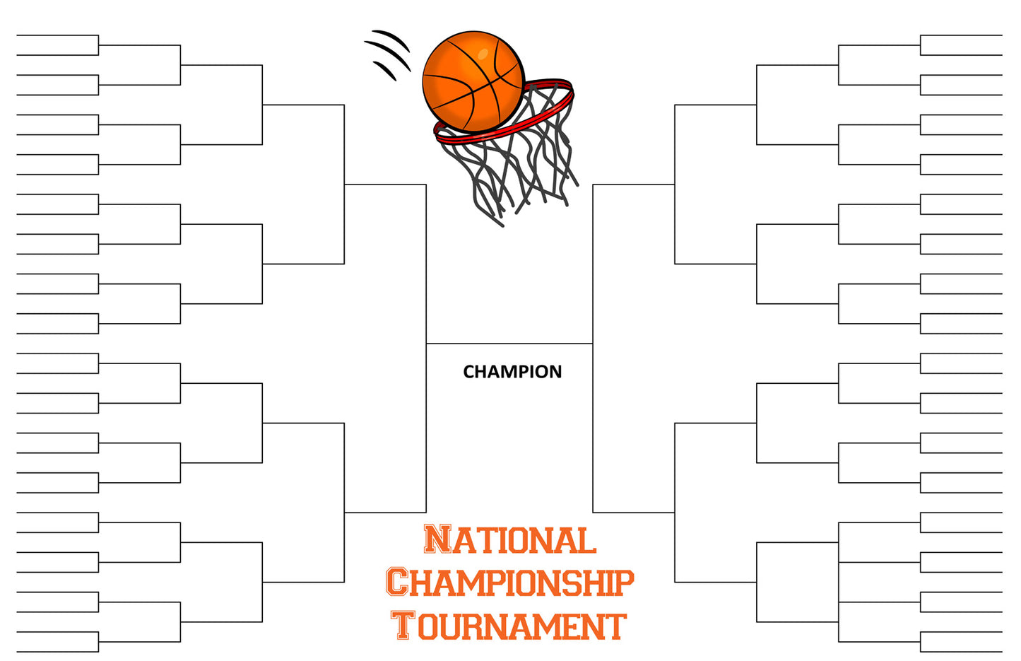 64 Team NCAA March Madness Basketball Tournament Bracket