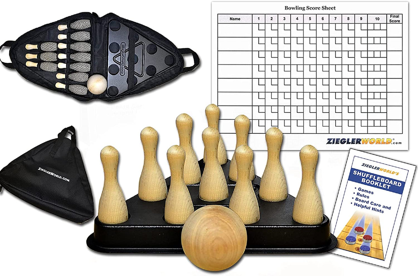 Table Shuffleboard Bowling - Brown Pins Package