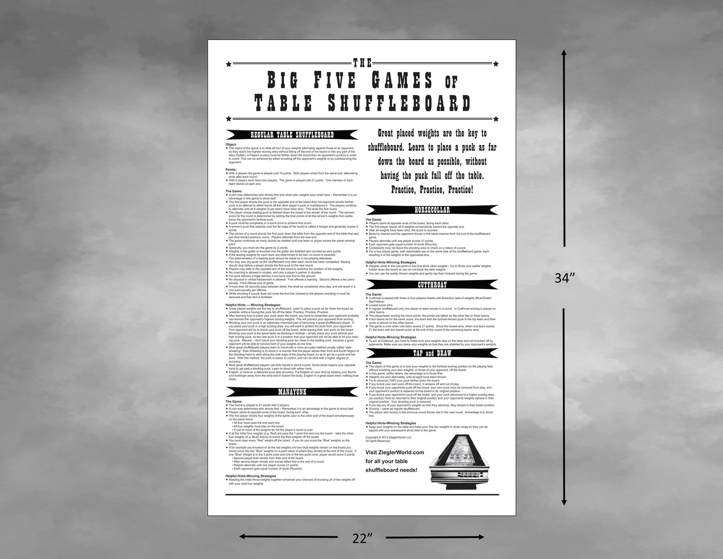 Big 5 Games of Table Shuffleboard 22x34 Poster