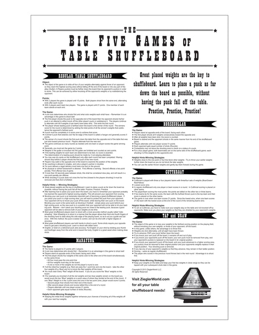 Big 5 Games of Table Shuffleboard 22x34 Poster