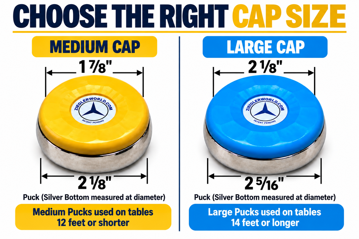 a size comparison for table shuffleboard puck weights