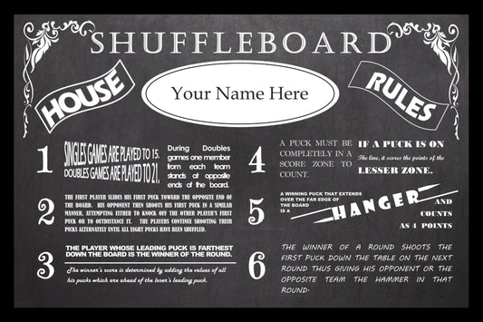 Personalized Vintage Chalkboard Looking Table Shuffleboard House Rules Poster - Personalized With Your Name!