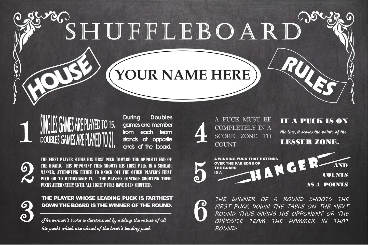 Vintage Table Shuffleboard House Rules Personalized and Customized With Your Name!