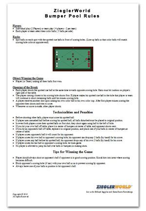 Bumper Pool Laminated Rules - 11x17
